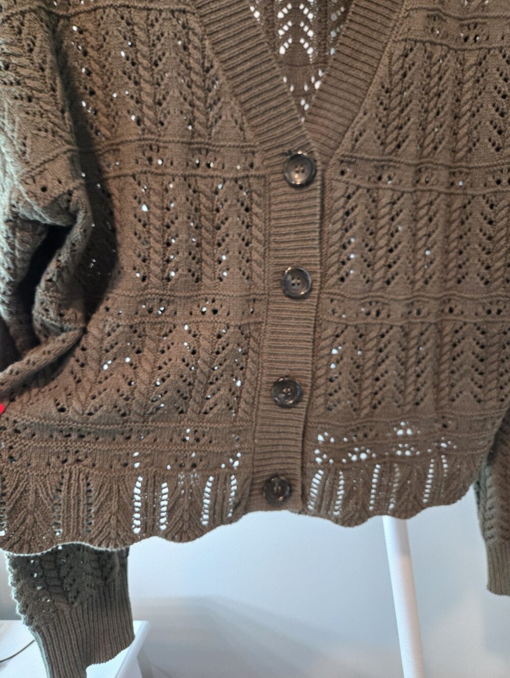 NWOT Anthropologie Olive Openwork Button-Front Cardigan - Picture 8 of 13